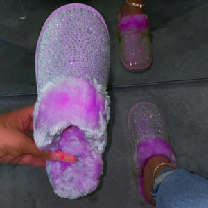 Rhinestone Fur Slippers