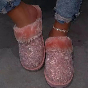 Rhinestone Fur Slippers